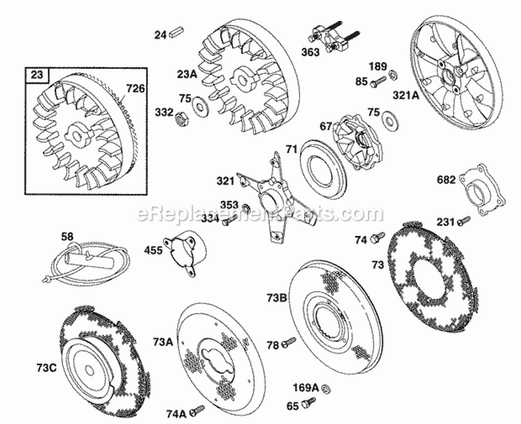 Flywheels Screens Diagram and Parts List for  Briggs and Stratton Engine